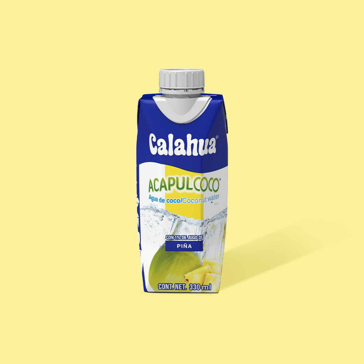 Agua de Coco con jugo de piña, Tetra Prisma  de 330 ml. frente