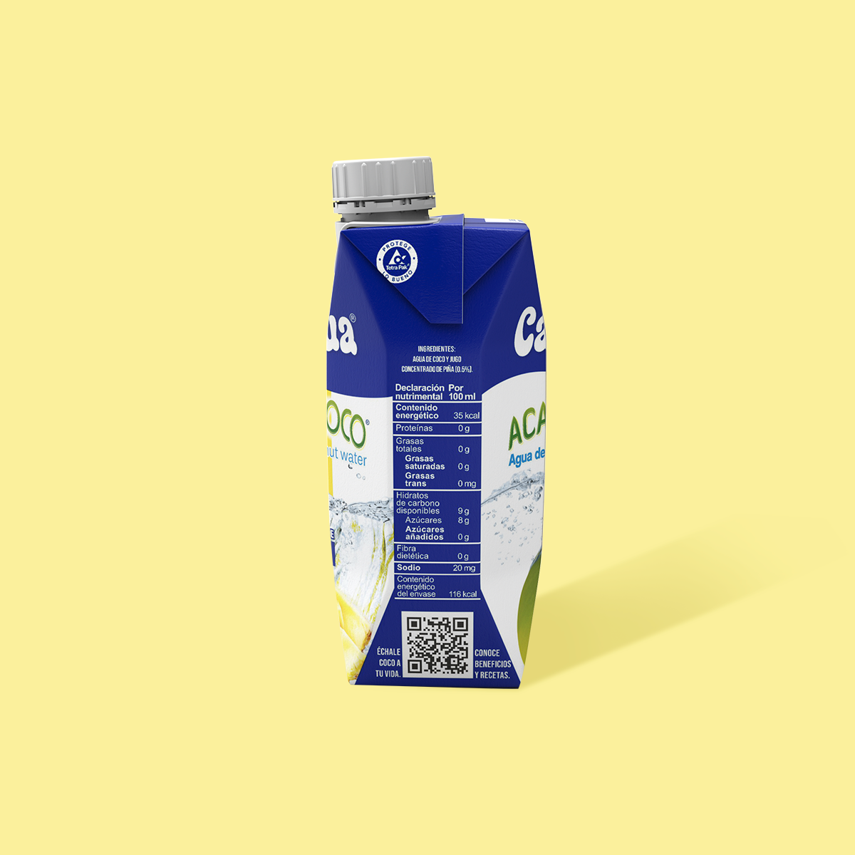 Agua de Coco con jugo de piña, Tetra Prisma  de 330 ml. lado