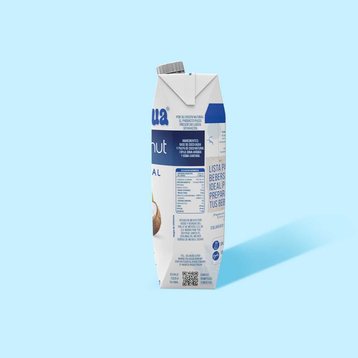 Bebida con Coco Natural, Tetra Prisma  de 1 litro lado