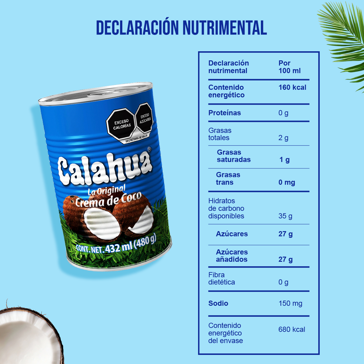 Crema de Coco La Original, Lata de 480 g. nutricional